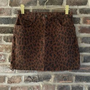 Reformation Leopard Denim Mini Skirt